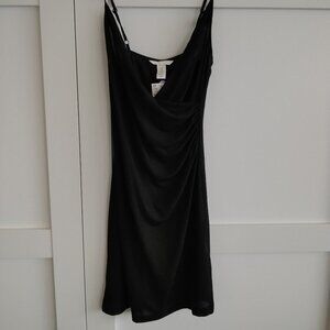 black ruched mini dress
